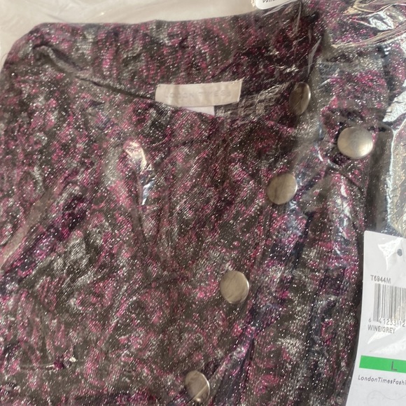London Times Blurry Medallions Turtleneck Shift Wine & Grey Paisley, Size L, NWT - Picture 8 of 10